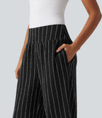 Pantalon rayé taille haute avec ourlet arrondi et poches