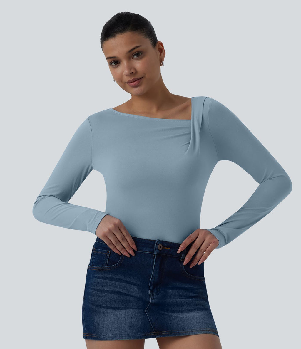 Haut casual asymétrique manches longues froncé