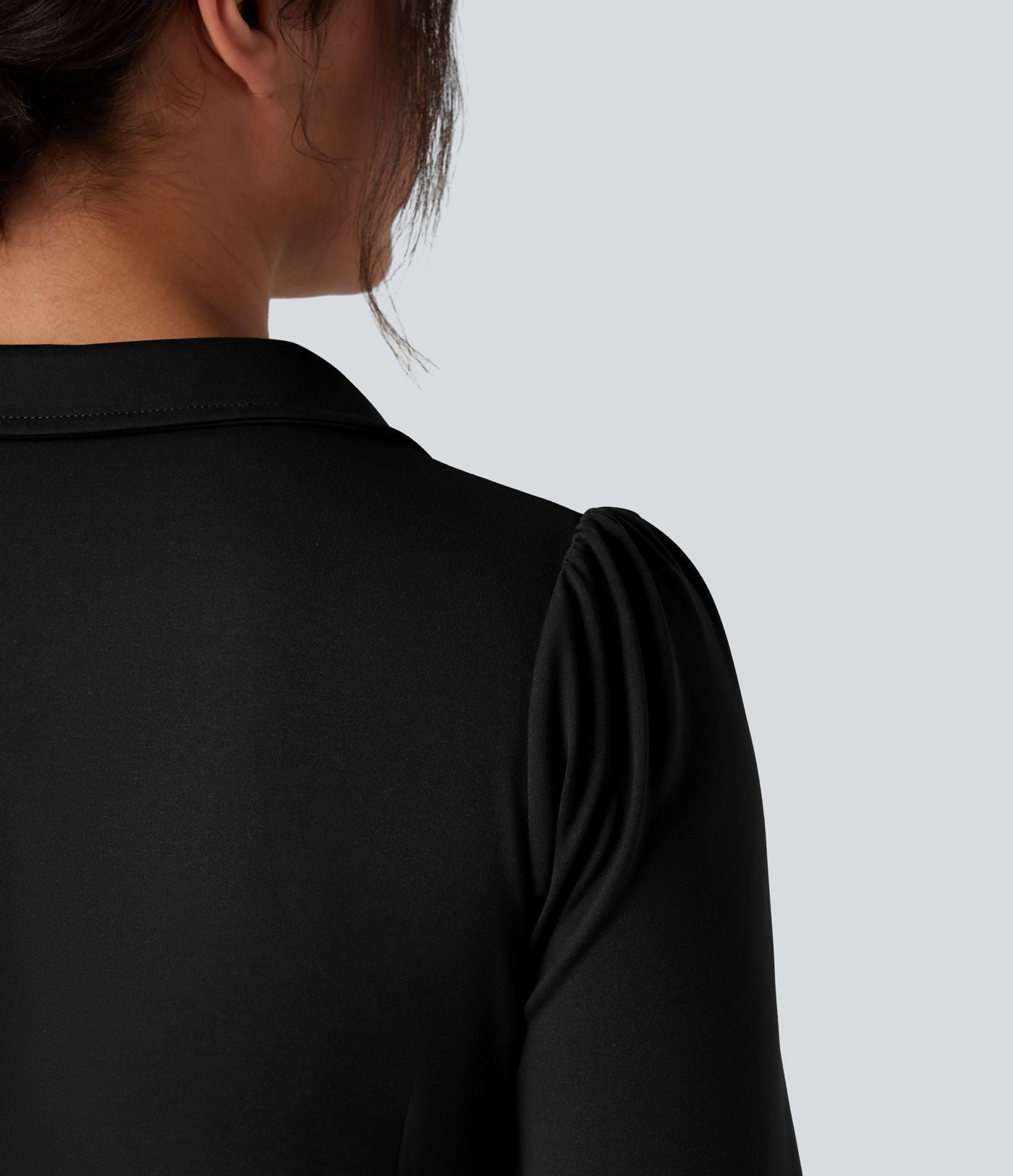 Chemise tailleur froncée asymétrique col V manches longues