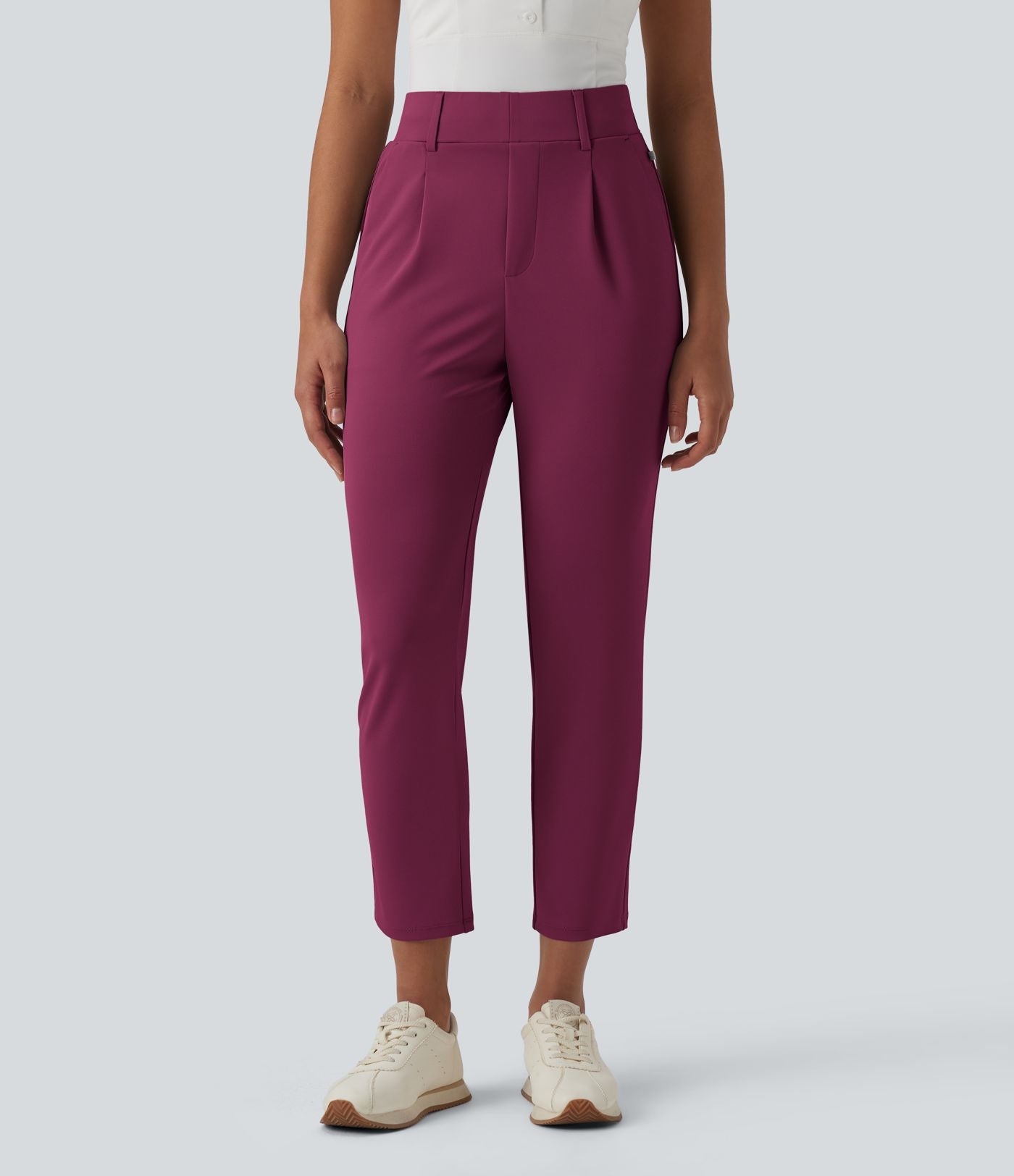 Pantalon de golf fuselé crêpe taille haute avec poches