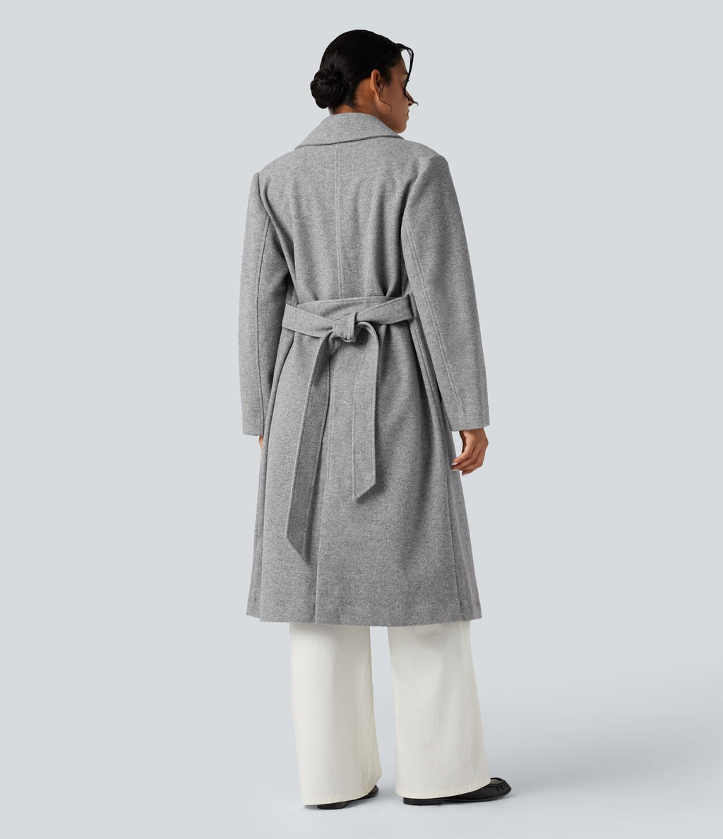 Manteau polaire long ceinturé manches longues avec poches