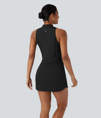 Robe active de golf mini 2-en-1 Softlyzero™ QuickDry à col baseball, demi-zip, sans manches, cordon de serrage et poches multiples - Poche pour tee de golf