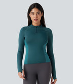 Haut de sport yoga demi-zip à manches longues avec passants pouces sans couture OneForm Seamless Flow