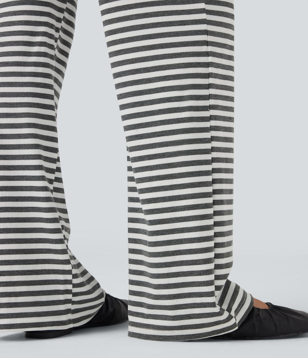 Pantalon évasé rayé taille basse à rabat