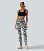 Legging yoga 7/8 taille haute à rayures et cordon de serrage avec poches