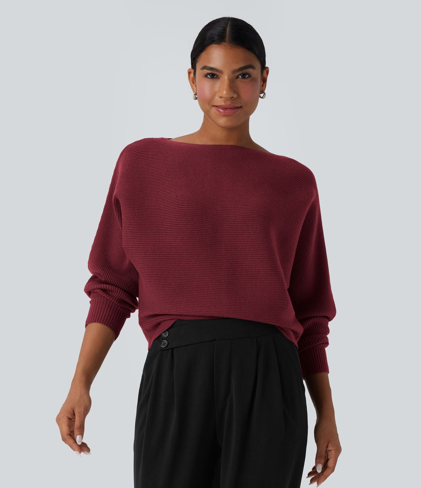 Pull décontracté col bateau manches chauve-souris