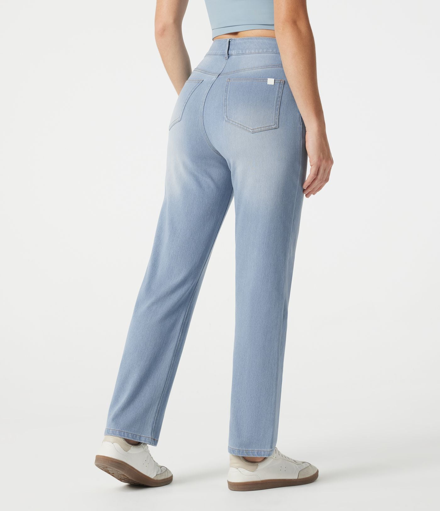 Jean droit Halara Flex™ à taille haute, poches multiples, effet délavé et tissu extensible