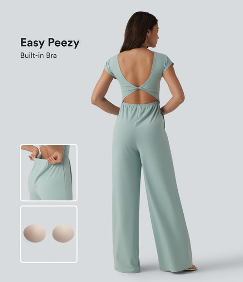 Combinaison casual dos ouvert torsadé avec soutien-gorge intégré et poches – Easy Peasy