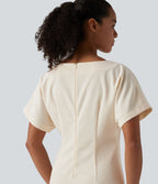 Robe mi-longue de travail col bateau manches courtes mélange lin