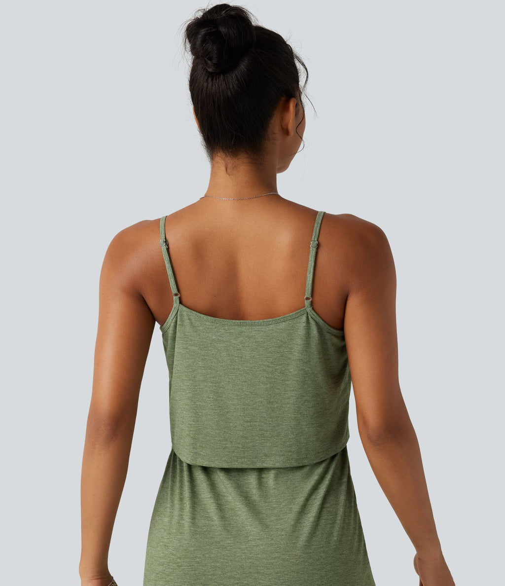Robe nuisette midi casual à ourlet courbé fendu et cordon de serrage