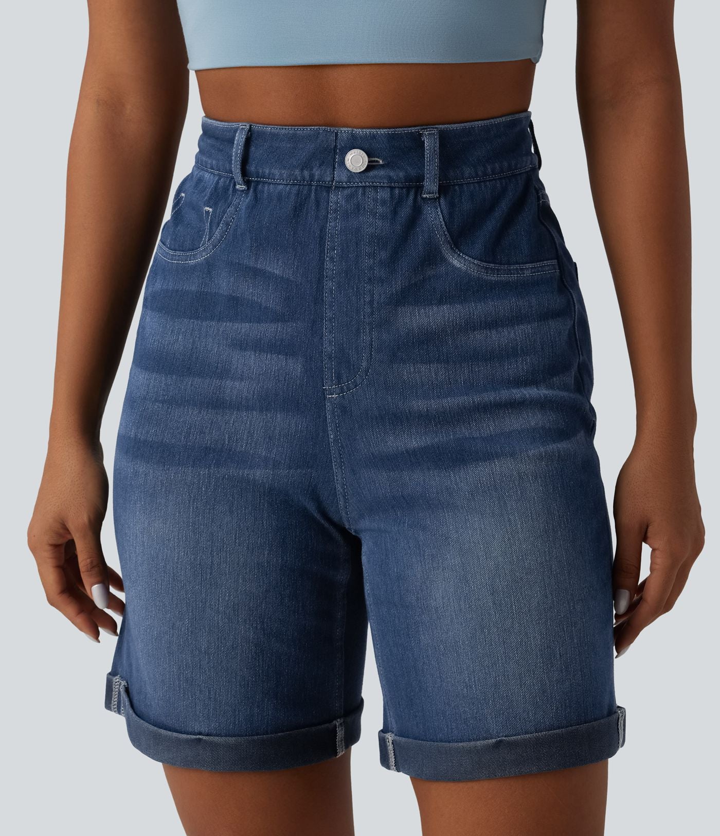 Halara Flex™ Short casual en jean skinny gainant taille haute à ourlet retroussé avec poches