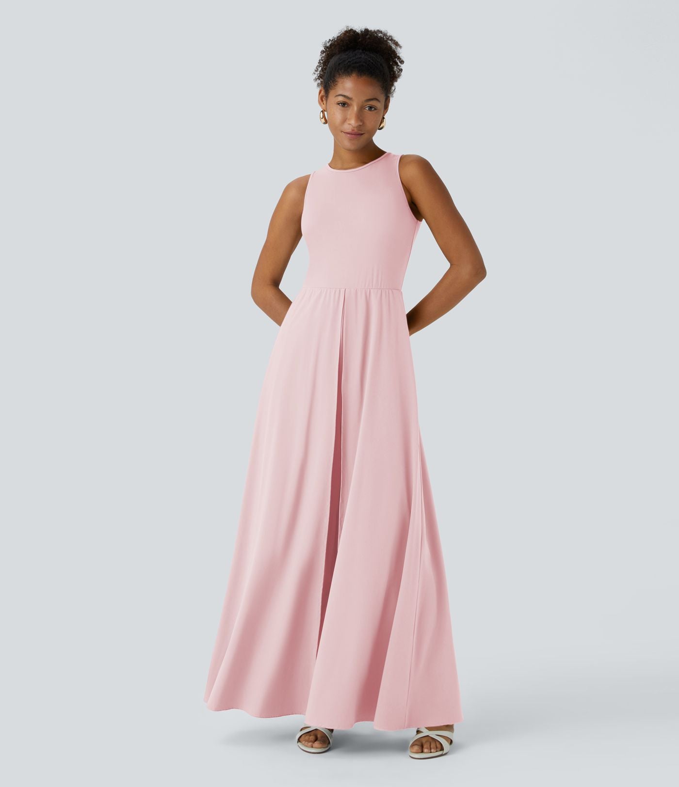 Combinaison Breezeful™ à séchage rapide pour demoiselles d'honneur et invitées de mariage, sans manches, avec fermeture éclair, poches latérales et détails contrastés