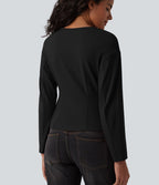 Haut casual col V manches longues avec boutons