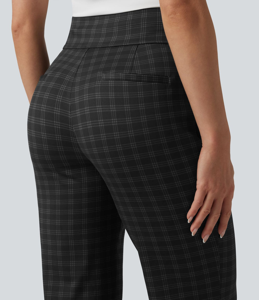 Halara Flex™ Pantalon tailleur évasé taille mi-haute à carreaux avec poches