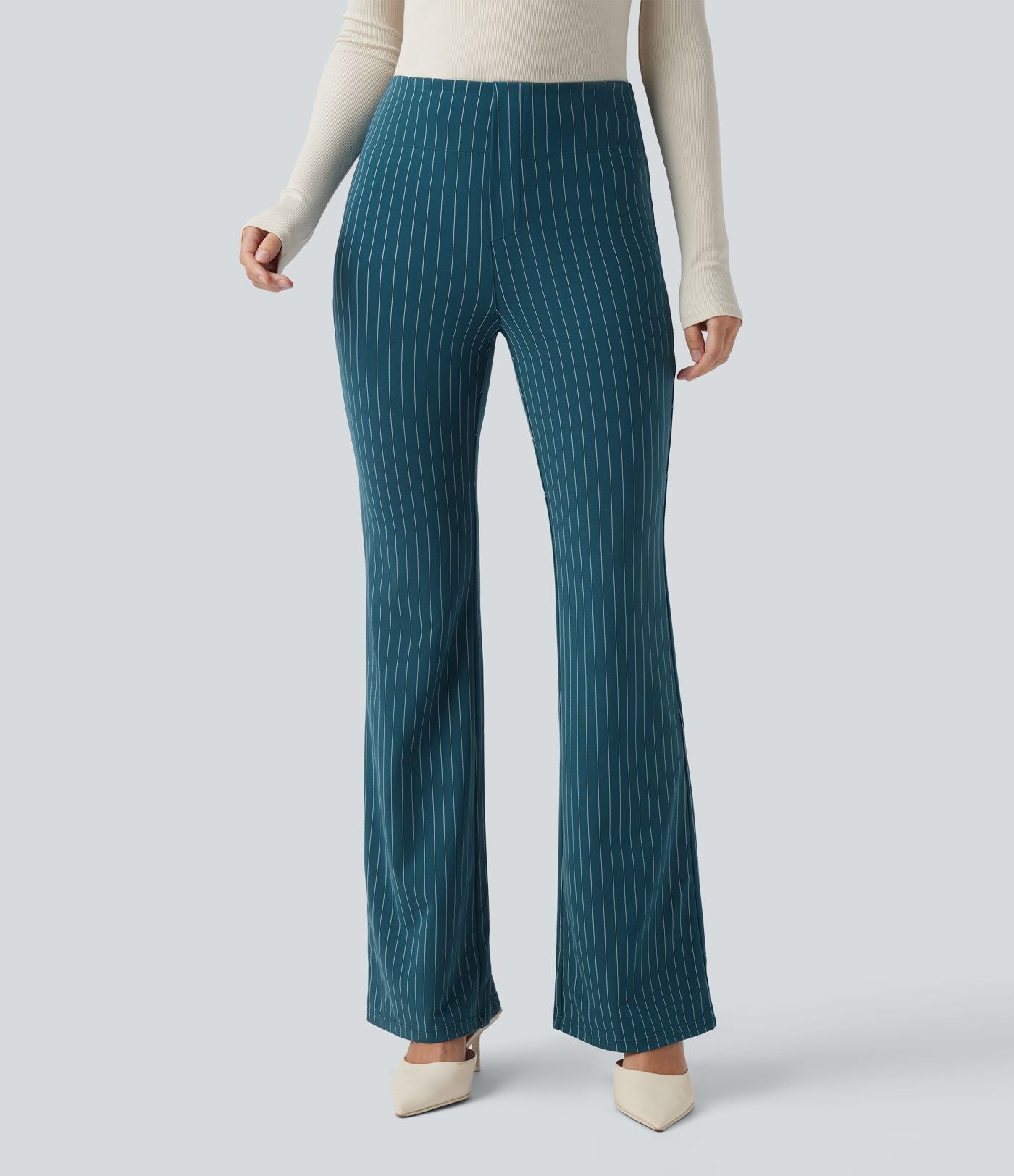 Halara Flex™ Pantalon tailleur évasé à rayures taille haute avec poches