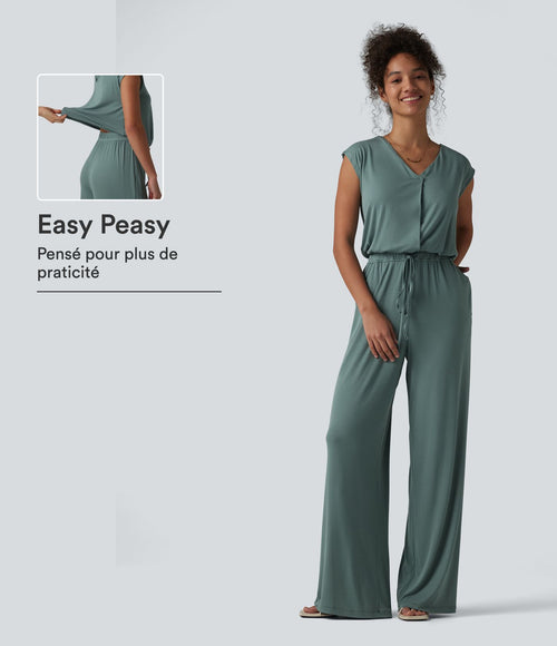 Combinaison casual sans manches col V cordon de serrage avec poches - Easy Peasy