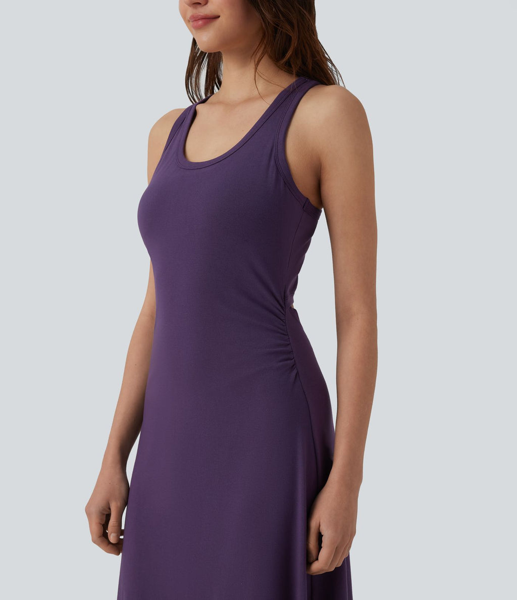 Robe mi-longue casual dos nageur sans manches avec fronces et brassière intégrée