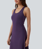 Robe mi-longue casual dos nageur sans manches avec fronces et brassière intégrée