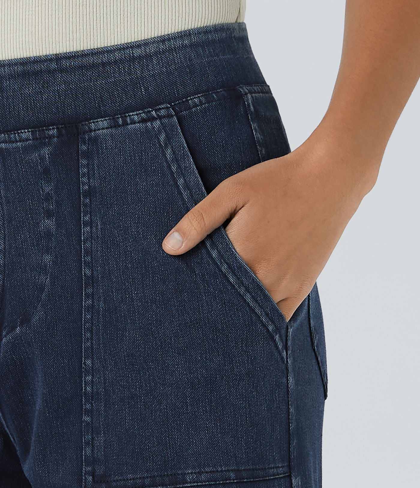 Halara Flex™ Taille Mi-Haute Multiples Poches Jambe Droite Jean Cargo Décontracté Extensible