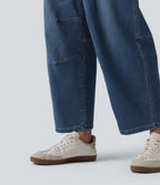 Jean Barrel 7/8 taille basse Halara Flex™ avec poches zippées