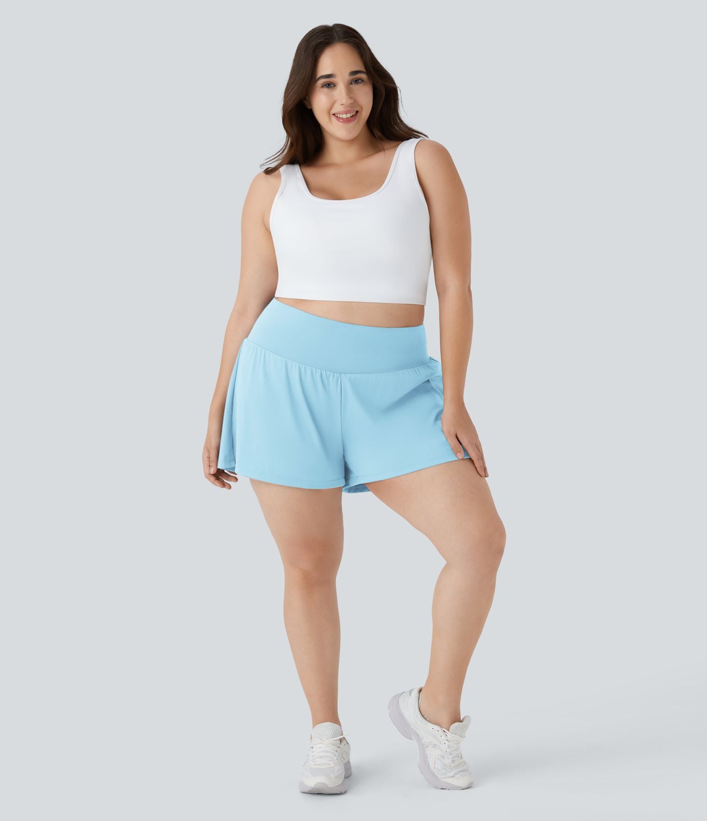 Short Yoga 10cm Plus Longue Taille Ultra Haute 2 en 1 Poche Arrière Poche Cachée Latérale Grande Taille