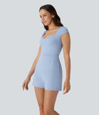 Combinaison de yoga Softlyzero™ Airy avec col U, manches courtes et poches latérales - Édition Easy Peasy