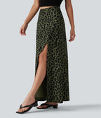 Jupe casual maxi gaufrée léopard taille haute gainante à poche