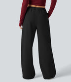 Pantalon jogging polaire jambes larges taille mi-haute avec cordon de serrage et poches
