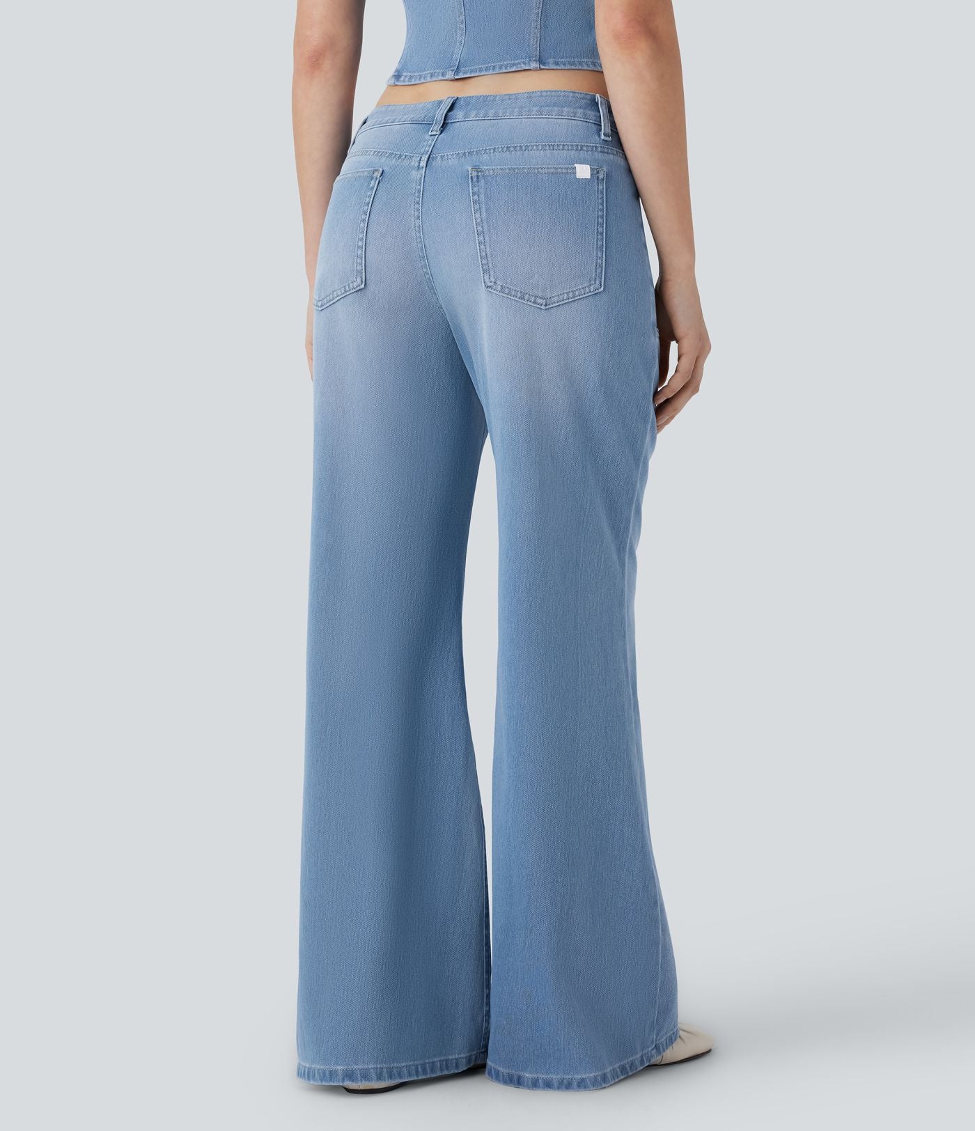 Jean bootcut délavé Halara Flex™ taille basse à poches multiples et fermeture zippée