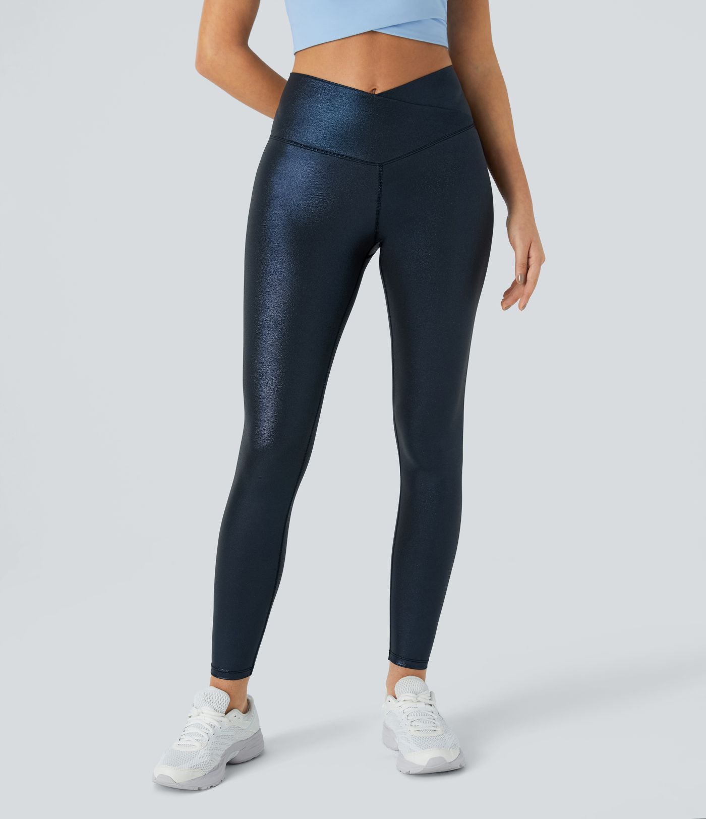 Legging de yoga SoftlyZero™ en simili stretch avec taille croisée, imprimé métallisé et poche arrière