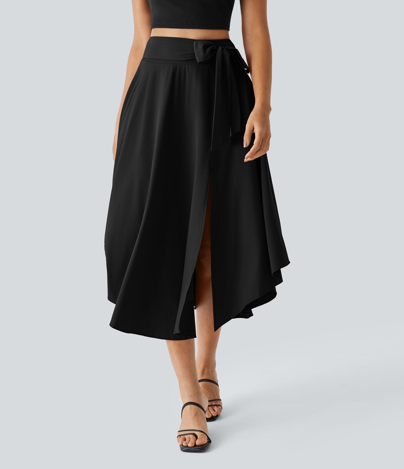 Breezeful™ Jupe Taille Haute Casual Midi Séchage Rapide Fluide Fentes Latérales Nouées 2 en 1