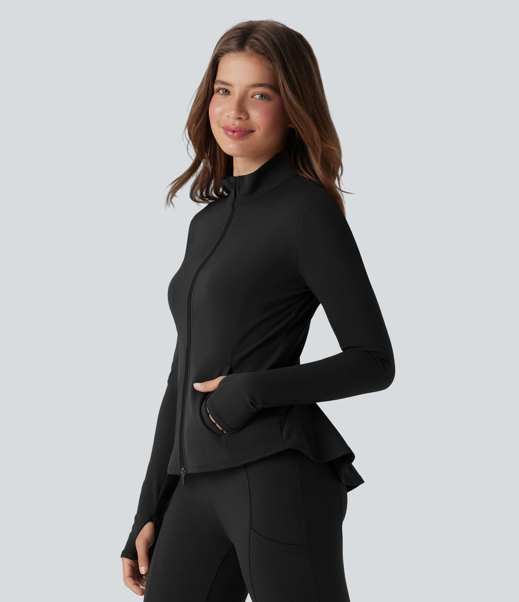 Veste ajustée col montant zippée avec passants pouces et ourlet à volants DayStretch avec poches