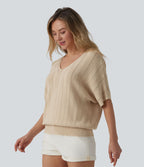 Pull décontracté col V manches courtes