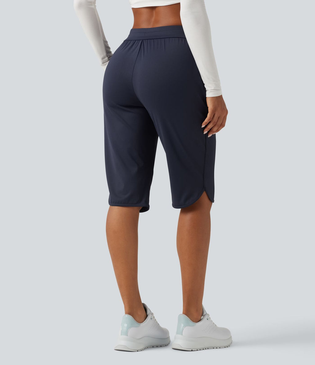 Pantacourt de golf taille mi-haute à séchage rapide avec cordon de serrage, ourlet arrondi, poches et protection solaire UPF40+