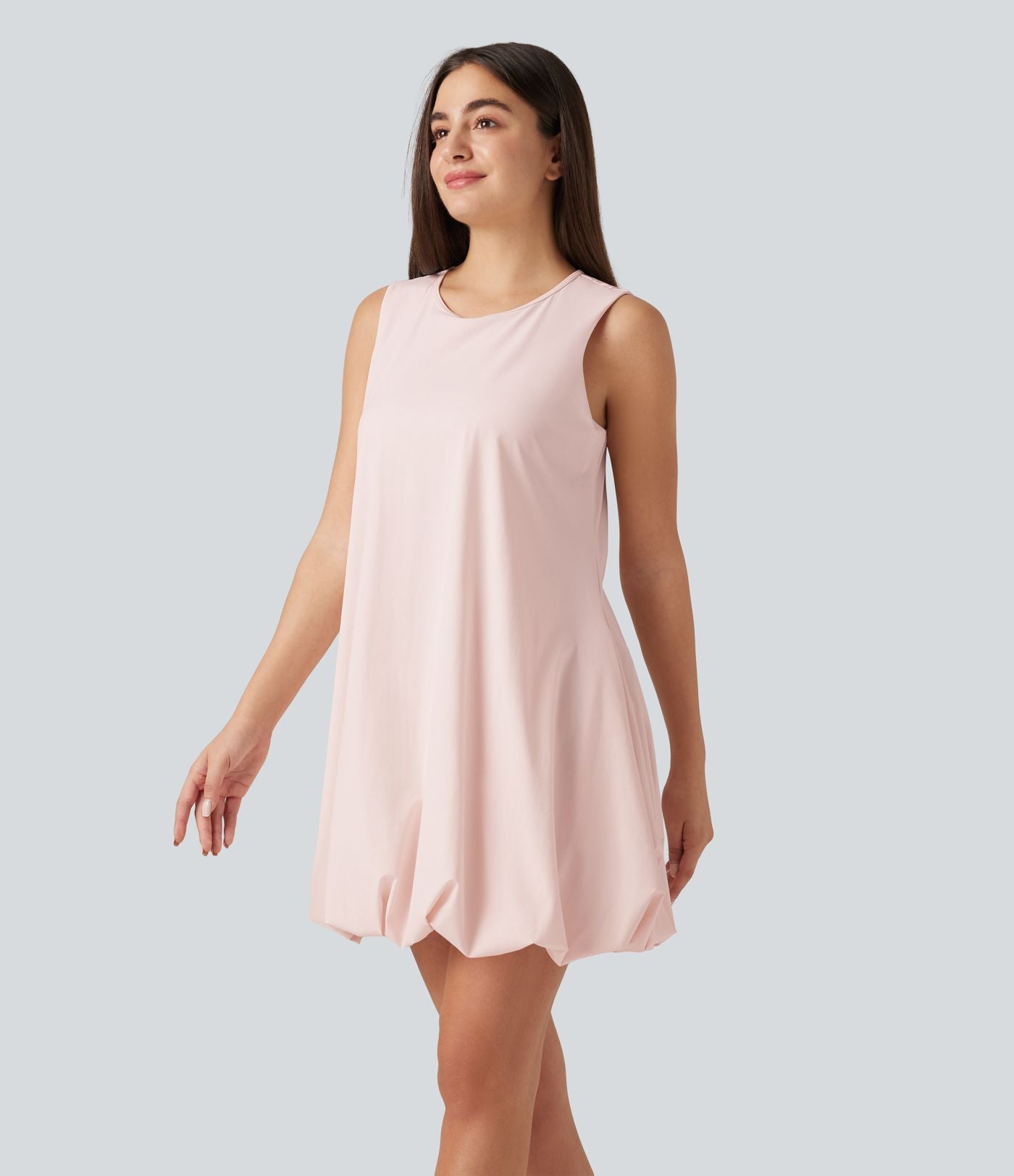 Robe sport mini de danse col rond sans manches coupe boule avec poches