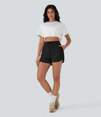 Short de yoga taille haute avec cordon de serrage, filet contrasté, ourlet courbé et poches