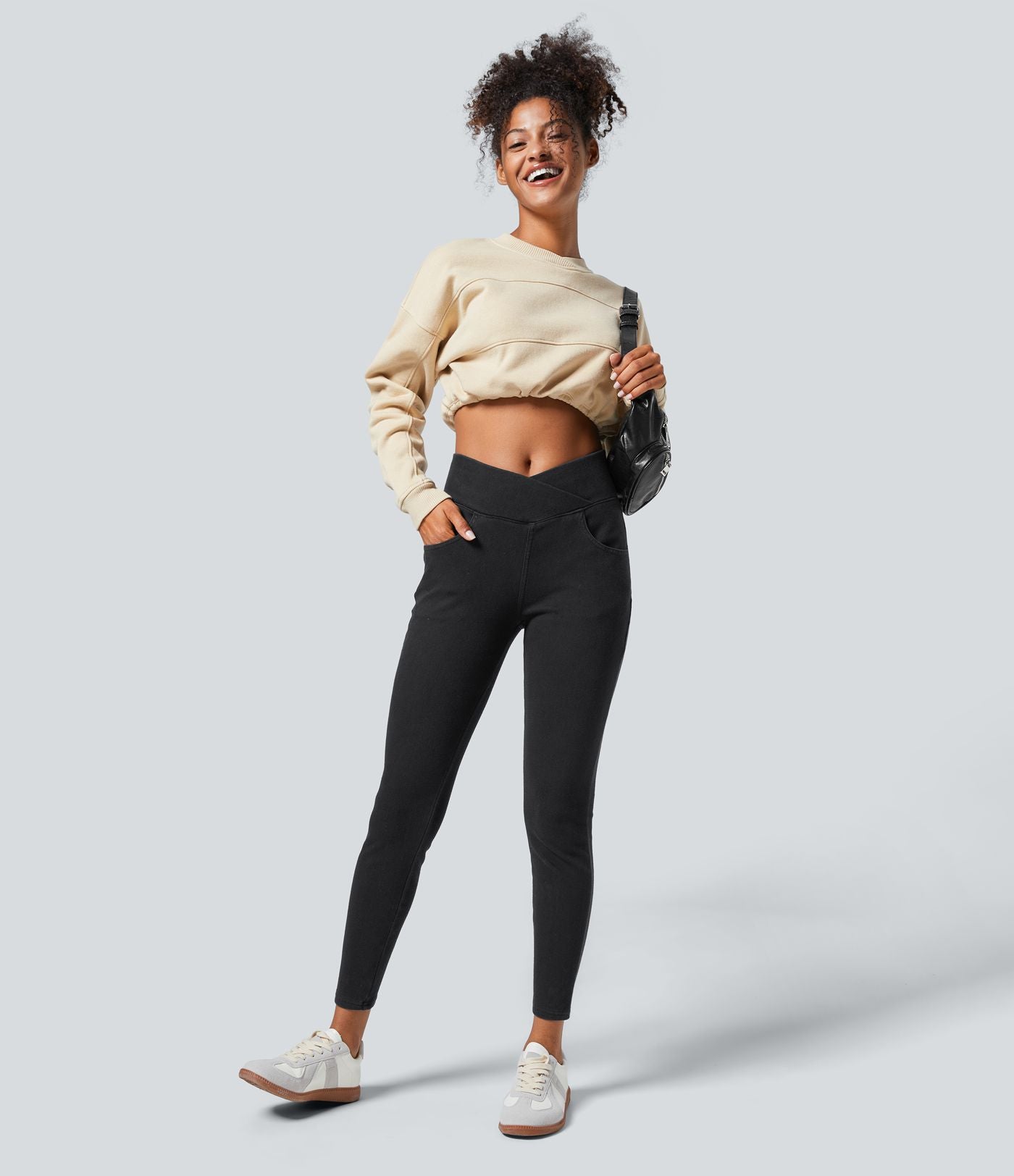 Halara Flex™ Denim Heat Legging casual 7/8 taille haute croisée avec poches
