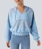 Sweat-shirt de sport patchwork à capuche avec cordon de serrage et manches longues