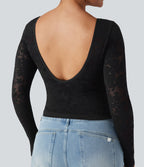Haut de sport col U dos nu jacquard à manches longues sans couture OneForm Seamless Flow