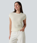 T-shirt casual col rond manches courtes rayé en maille