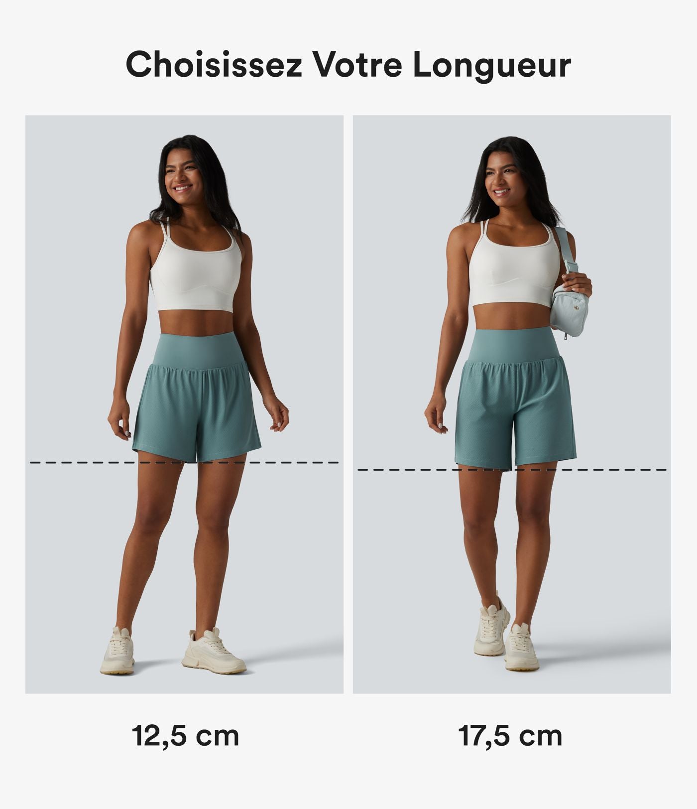 Short de yoga 2 en 1 à taille très haute, effet ventre plat, séchage rapide, 17,5 cm, avec poches