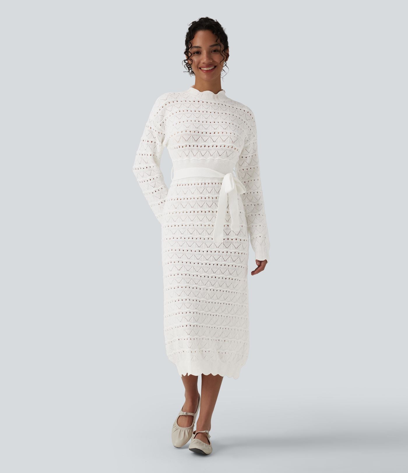 Robe pull midi manches longues avec ceinture