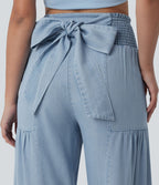 Jean large décontracté drapé taille haute en lyocell avec cordon de serrage et poches