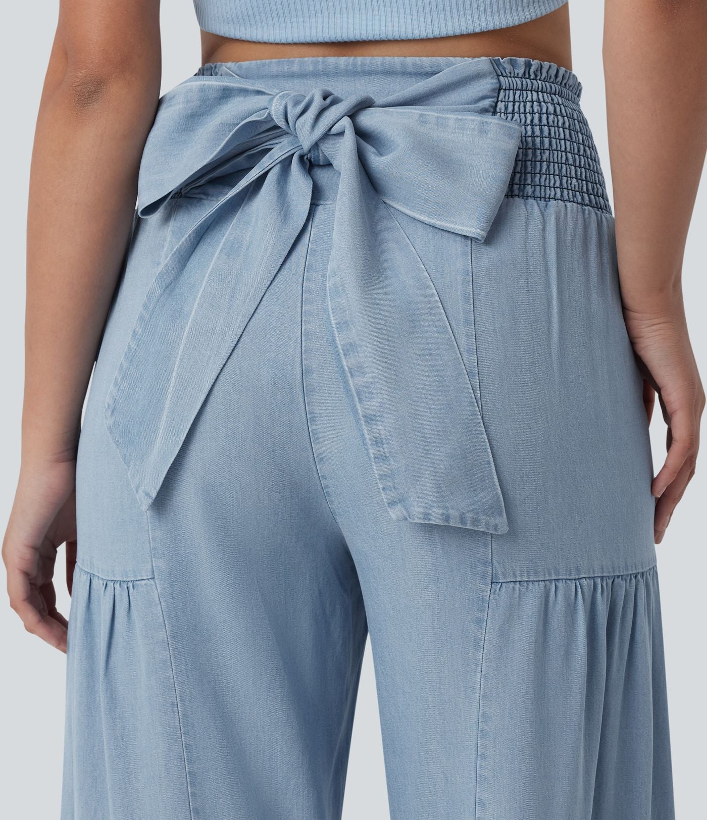 Jean large décontracté drapé taille haute en lyocell avec cordon de serrage et poches