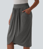 Jupe midi casual taille haute ourlet tulipe avec poches