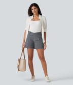 Short tailleur baggy asymétrique taille mi-haute aspect lin 12,5 cm avec poches