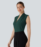 Blouse sans manches col V pour le bureau