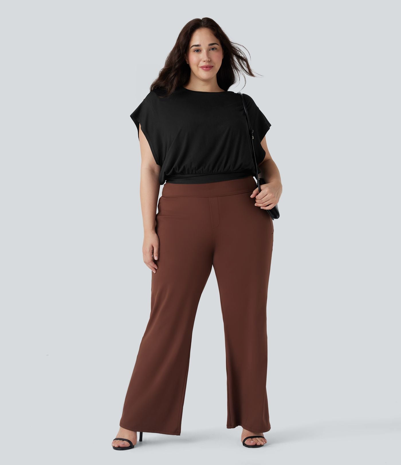 T-shirt de travail grande taille à col rond et manches courtes chauve-souris