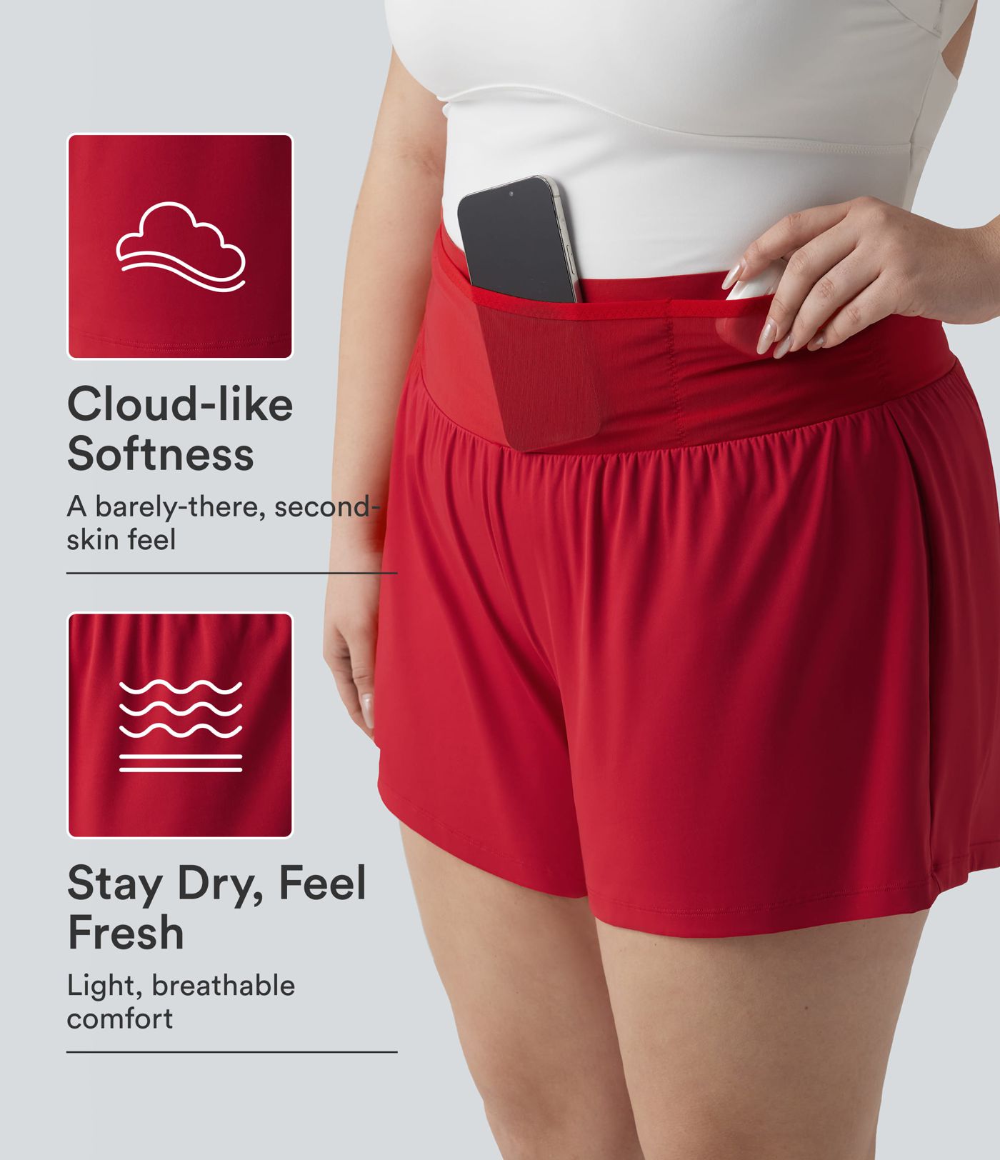 Short de yoga grande taille SoftlyZero™ Airy, gainant et respirant, 2-en-1, à effet frais InstantCool, avec poches