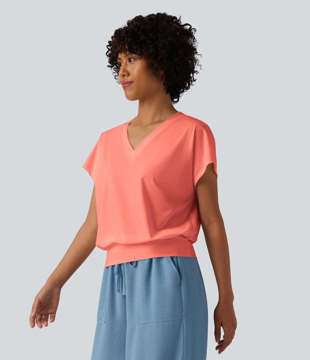 Haut de sport yoga oversize col V à manches courtes effet frais InstantCool à séchage rapide